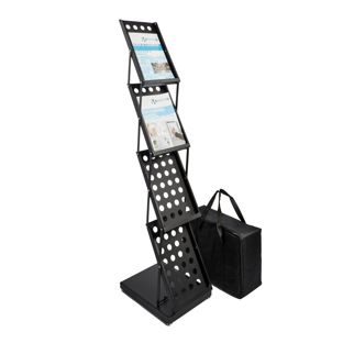 Brochure stand foldable KAIRO 4 x A4 with bag, black 