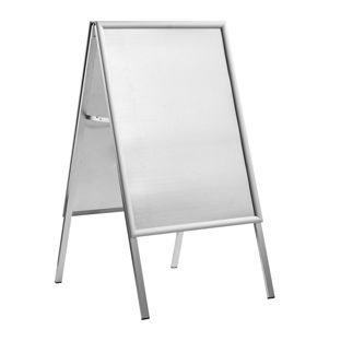 Pavement sign SOLID-STOP B2 outdoor, 25 mm profile, corners mitered, silver 