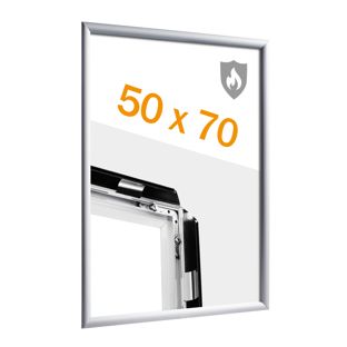 Fire protection snap frame 50 x 70 with fire rating certificate B-s1, d0 with PET cover sheet  | silver 