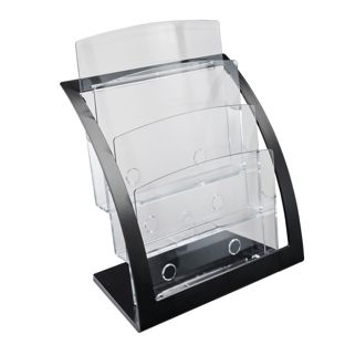 Leaflet holder, polystyrene/ ABS, transparent PTXB 3 x A4  | black 