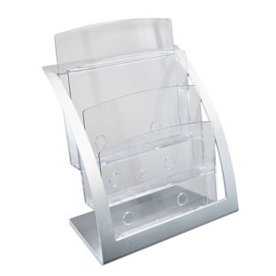 Leaflet holder, polystyrene/ ABS, transparent PTXB 3 x A4  | silver 