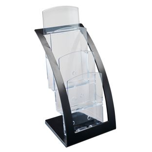 Leaflet holder, polystyrene/ ABS, transparent PTXB 3 x 1/3 A4  | black 
