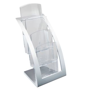 Leaflet holder, polystyrene/ ABS, transparent PTXB 3 x 1/3 A4  | silver 