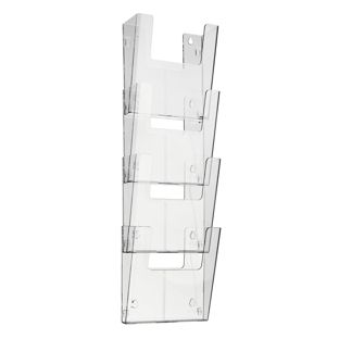 Wall leaflet holder, polystyrene, transparent PTXK A4  | Portrait  | 4 trays 