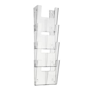 Wall leaflet holder, polystyrene, incl. dividers, transparent PTXK A4 + 1/3 A4  | Portrait  | 4 trays 