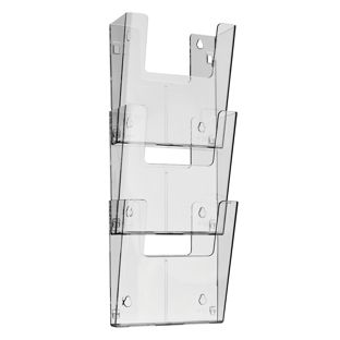 Wall leaflet holder, polystyrene, transparent PTXK A4  | Portrait  | 3 trays 