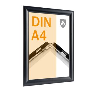 Fire protection snap frame A4 with fire rating certificate B-s1, d0 with PET cover sheet  | black 
