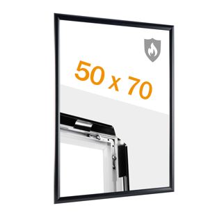 Fire protection snap frame 50 x 70 with fire rating certificate B-s1, d0 with PET cover sheet  | black 