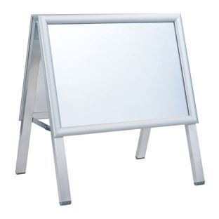 Pavement sign SOLID-STOP A3 outdoor, 25 mm profile, mitred corners landscape  | silver 