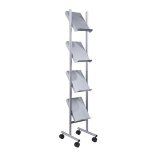 Leaflet stand with castors LINCOLN, metal, 4x A4, silver 4 | 4x A4