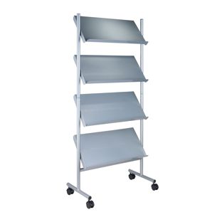 Leaflet stand with castors LINCOLN, metal, 12x A4, silver 4 | 12x A4