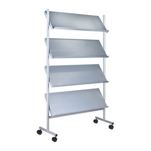 Leaflet stand with castors LINCOLN, metal, 16x A4, silver 4 | 16x A4