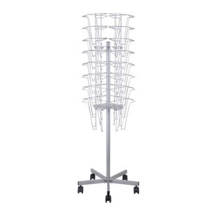 Rotating floor display with base and castors JACKSON, 32x A4, silver 