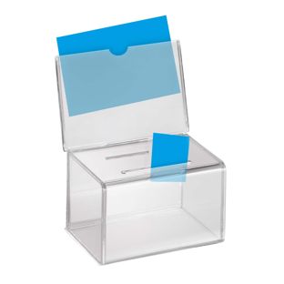 Raffle box acrylic, with info panel A6 landscape 