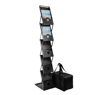 Brochure stand foldable PHOENIX 5 x A4 with bag, black 