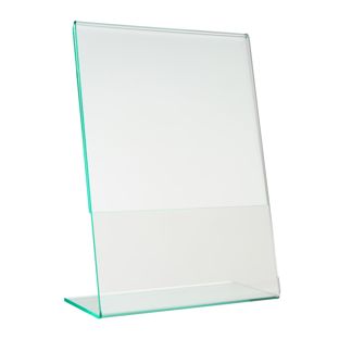Menu holder L-shaped with glass look, PMMA (acrylic), transparent A6  | portrait 