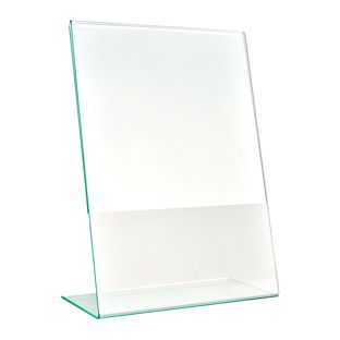 Menu holder L-shaped with glass look, PMMA (acrylic), transparent A5  | portrait 