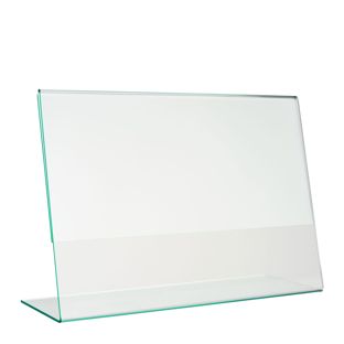 Menu holder L-shaped with glass look, PMMA (acrylic), transparent A5  | landscape 