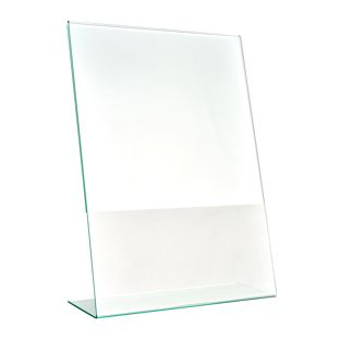 Menu holder L-shaped with glass look, PMMA (acrylic), transparent A4  | portrait 