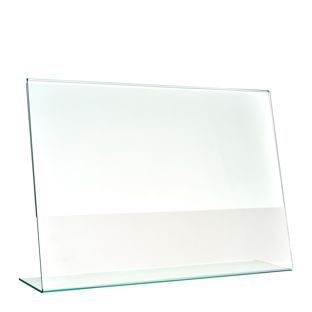 Menu holder L-shaped with glass look, PMMA (acrylic), transparent A4  | landscape 