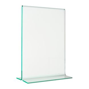 Menu holder T-shaped with glass look, PMMA (acrylic), transparent A6  | portrait 