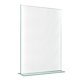 Menu holder T-shaped with glass look, PMMA (acrylic), transparent A4  | portrait 