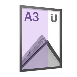 Magnetic poster frame, A3, mitred, single-sided, silver/black A3 297 x 420 mm 