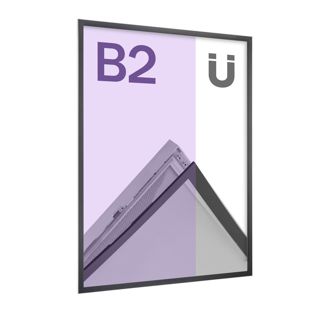 Magnetic poster frame, B2, mitred, single-sided, silver/black B2 500 x 707 mm