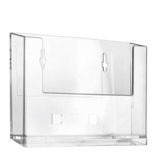 Wall leaflet holder, polystyrene, transparent, Taymar 1 x A6  | landscape 