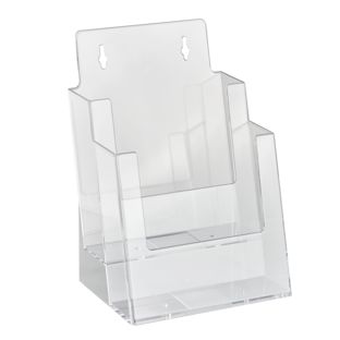 Leaflet holder, 2 tray, polystyrene, portrait, transparent, Taymar 