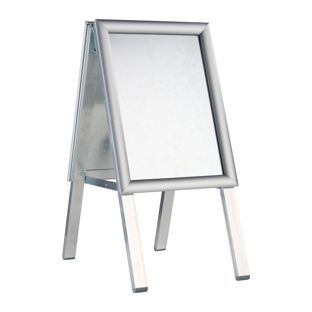 Pavement sign SOLID-STOP A4 Outdoor, 25 mm profile, mitred corners, silver 