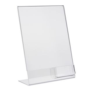 L-stand with extra compartment PREMIUM, acrylic A4 + 56 x 88 mm  | portrait format 