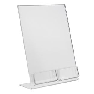 L-stand with extra compartment PREMIUM, acrylic A4 + 2x 56 x 88 mm  | portrait 