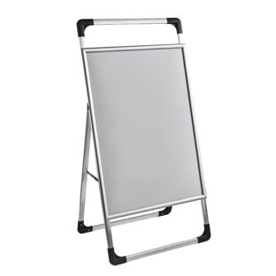 Pavement sign A1 AIR-STOP LITE, 25 mm profile, silver, mitred corners 