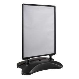 Pavement sign STORM-STOP Lite A0 with water base, windproof, 32 mm profile, rounded corners black 