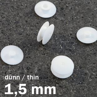 Plastic snap rivets with flat head white  | 1.5 mm | 10 mm
