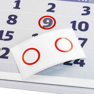 Statická datumová záložka, ø = 25 mm, okraj průsvitně červený 