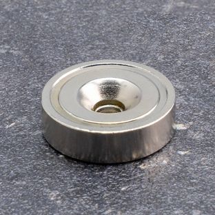 Pot magnet with countersunk borehole, neodymium 25 mm | nickel-plated  | 19 kg