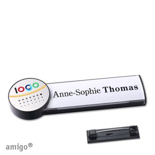 Name badges amigo® alu-print stainless steel pin anthracite  | circle  | anthracite  | silver 