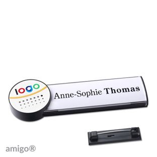 Name badges amigo® alu-print stainless steel pin anthracite  | circle  | anthracite  | white 
