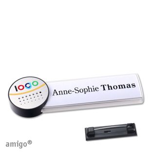 Name badges amigo® alu-print stainless steel pin white  | circle  | anthracite  | silver 