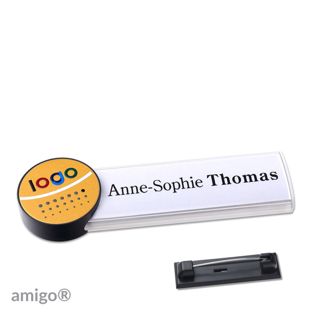 Name badges amigo® alu-print stainless steel pin white  | circle  | anthracite  | gold 