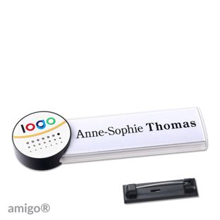 Name badges amigo® alu-print stainless steel pin white  | circle  | anthracite  | white 