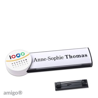 Name badges amigo® alu-print stainless steel pin anthracite  | circle  | white  | white 
