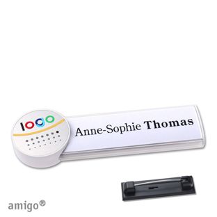 Name badges amigo® alu-print stainless steel pin white  | circle  | white  | silver 