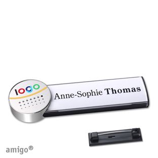 Name badges amigo® alu-print stainless steel pin anthracite  | circle  | chrome  | silver 