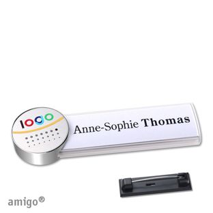 Name badges amigo® alu-print stainless steel pin white  | circle  | chrome  | silver 