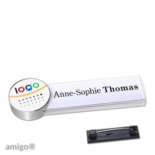 Name badges amigo® alu-print stainless steel pin white  | circle  | stainless steel  | white 