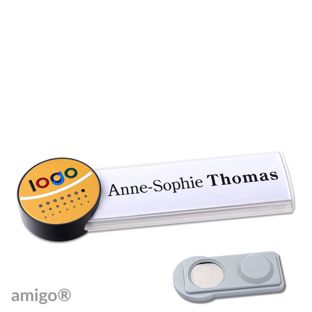 Name badges amigo® alu-print magnet white  | smag® Magnet  | circle  | anthracite  | gold 