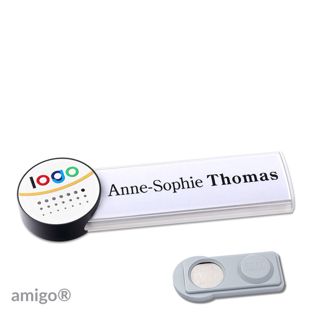 Name badges amigo® alu-print magnet white  | smag® Magnet  | circle  | anthracite  | white 